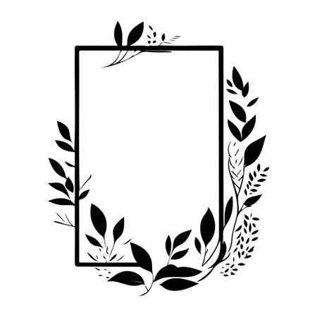 Square frame leaves floral illustration sketch hand draw elementのイラスト素材