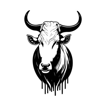 Ox Icon hand draw black colour chinese day logo vector element and symbolのイラスト素材