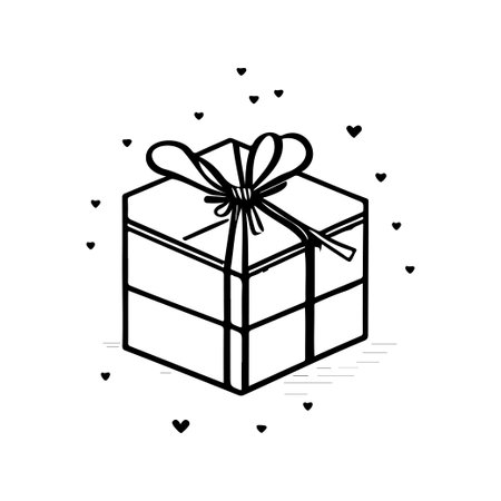 Gift box Icon hand draw black colour valentine day logo vector element and symbolのイラスト素材