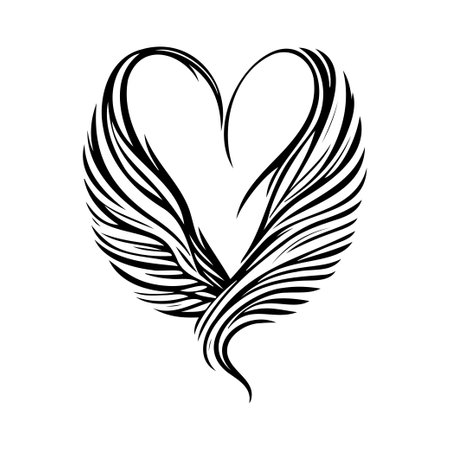 Love wing Icon hand draw black colour valentine day logo vector element and symbolのイラスト素材