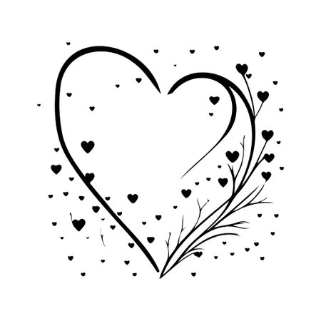 Love heart Icon hand draw black colour valentine day logo vector element and symbolのイラスト素材