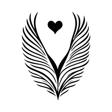 Love wing Icon hand draw black colour valentine day logo vector element and symbolのイラスト素材
