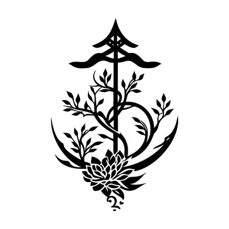 chinese asian ornament design element illustration sketch blackのイラスト素材