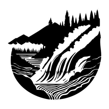 falling water river Icon hand draw black colour mythical logo vector element and symbolのイラスト素材