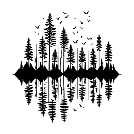 forest water reflection Icon hand draw black colour mythical logo vector element and symbolのイラスト素材