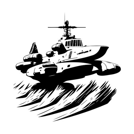 Hovercraft Icon hand draw black colour military logo vector element and symbolのイラスト素材