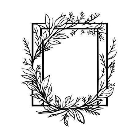 Square Frame Flower batik Icon hand draw black colour logo vector element and symbolのイラスト素材