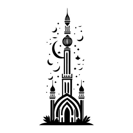 Minaret Icon hand draw black colour ramadhan logo vector element and symbolのイラスト素材