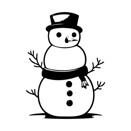 Snowman Icon hand draw black colour winter christmas logo vector element and symbolのイラスト素材