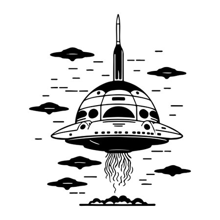 Ufo Icon hand draw black space logo vector element and symbol perfect.のイラスト素材