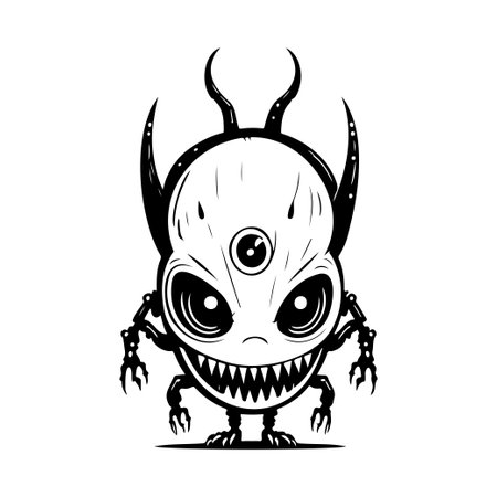 Monster alien Icon hand draw black space logo vector element and symbol perfect.のイラスト素材