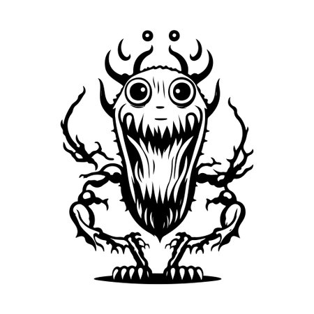 Monster alien Icon hand draw black space logo vector element and symbol perfect.のイラスト素材