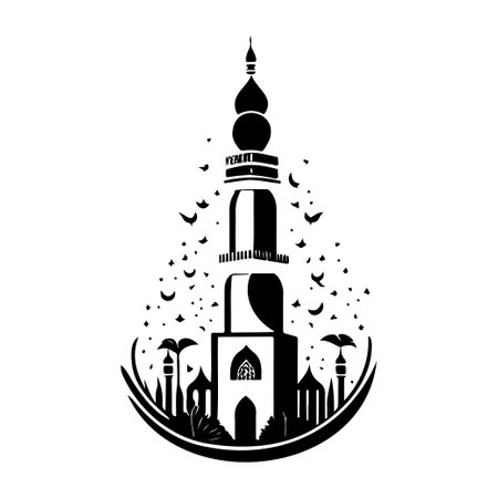 Minaret icon hand draw black colour ramadhan logo vector element and symbolのイラスト素材