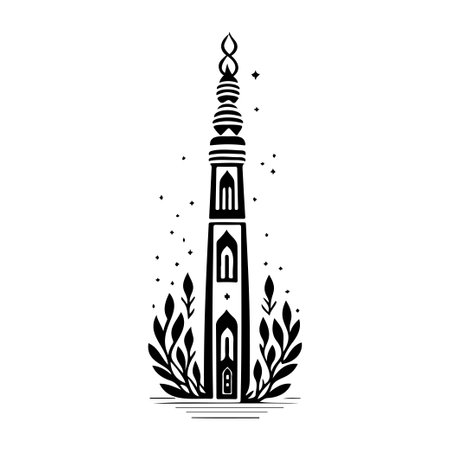 Minaret icon hand draw black colour ramadhan logo vector element and symbolのイラスト素材