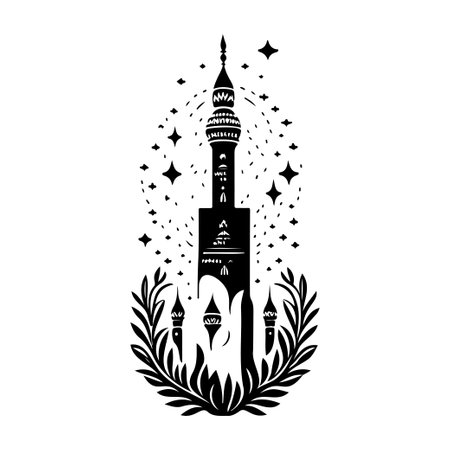 Minaret icon hand draw black colour ramadhan logo vector element and symbolのイラスト素材