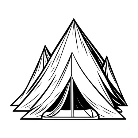 Tent Icon hand draw black colour camp logo vector element and symbolのイラスト素材
