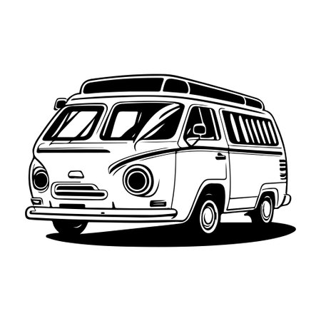 Van Icon hand draw black colour camp logo vector element and symbolのイラスト素材