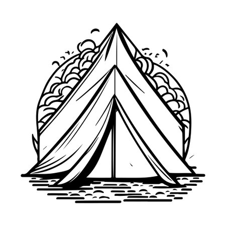 Tent Icon hand draw black colour camp logo vector element and symbolのイラスト素材