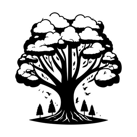 Tree Icon hand draw black colour camp logo vector element and symbolのイラスト素材
