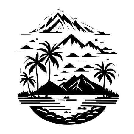 Island Icon hand draw black colour camp logo vector element and symbolのイラスト素材
