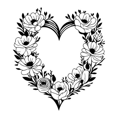 frame love wedding flowers illustration sketch hand draw elementのイラスト素材