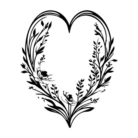 frame love wedding flowers illustration sketch hand draw elementのイラスト素材