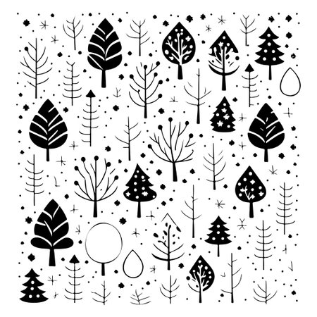 Doodle tree christmas pattern illustration sketch hand draw elementのイラスト素材