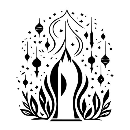 Minaret poster mosque illustration sketch hand draw element blackのイラスト素材