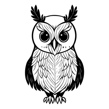 owl animal illustration sketch hand draw element blackのイラスト素材