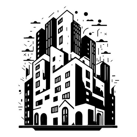 building apartment city illustration sketch hand draw elementのイラスト素材