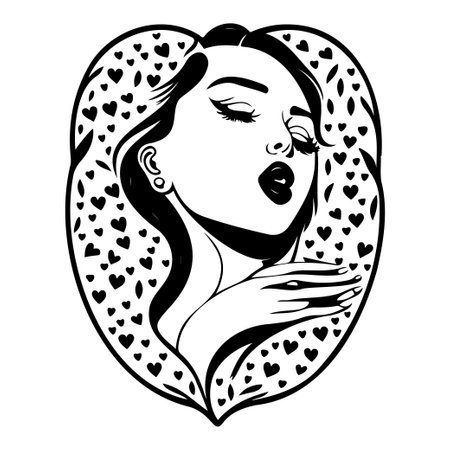 valentine beautiful girls illustration sketch hand draw elementのイラスト素材