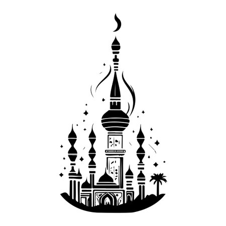 Minaret illustration hand draw black ramadhan logo vector element and symbolのイラスト素材