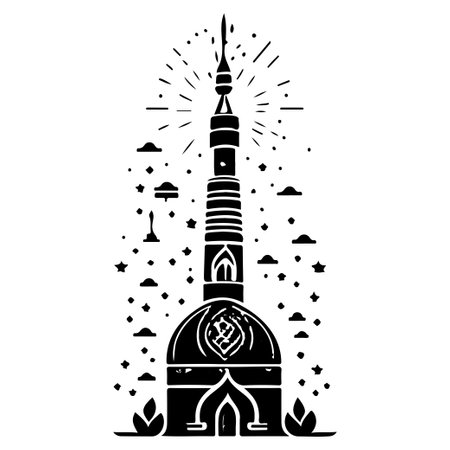 Minaret illustration hand draw black ramadhan logo vector element and symbolのイラスト素材