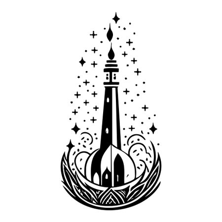 Minaret illustration hand draw black ramadhan logo vector element and symbolのイラスト素材