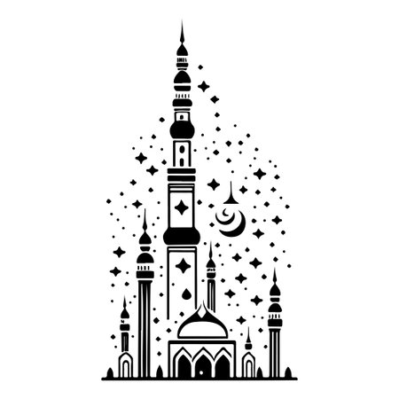 Minaret illustration hand draw black ramadhan logo vector element and symbolのイラスト素材