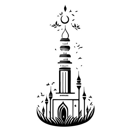 Minaret illustration hand draw black ramadhan logo vector element and symbolのイラスト素材
