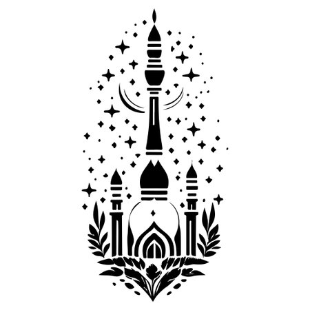 Minaret illustration hand draw black ramadhan logo vector element and symbolのイラスト素材