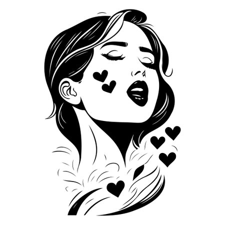 valentine beautiful girl illustration sketch hand draw elementのイラスト素材