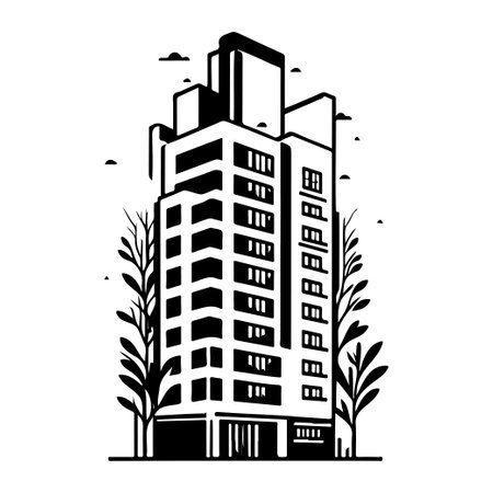 building apartment city illustration sketch hand draw black elementのイラスト素材