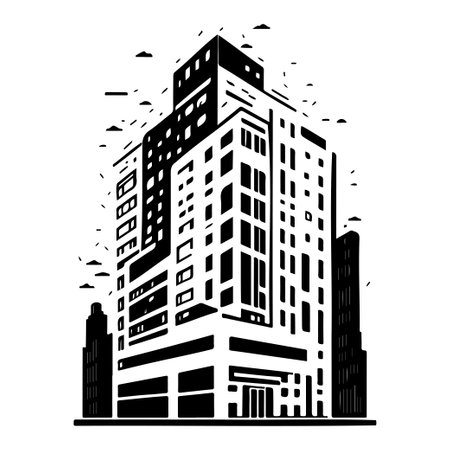 building apartment city illustration sketch hand draw black elementのイラスト素材