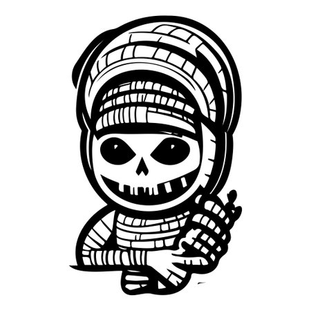 halloween mummy scary illustration sketch hand draw elementのイラスト素材