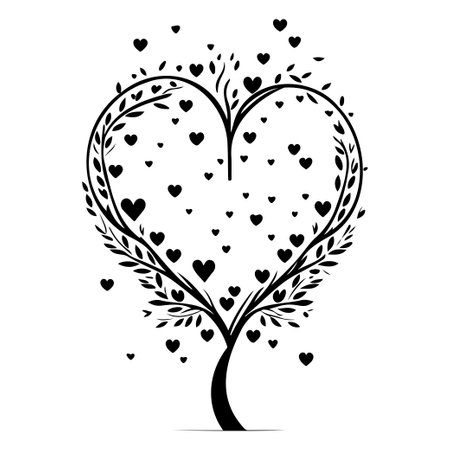 valentine tree love floral illustration sketch hand draw black elementのイラスト素材