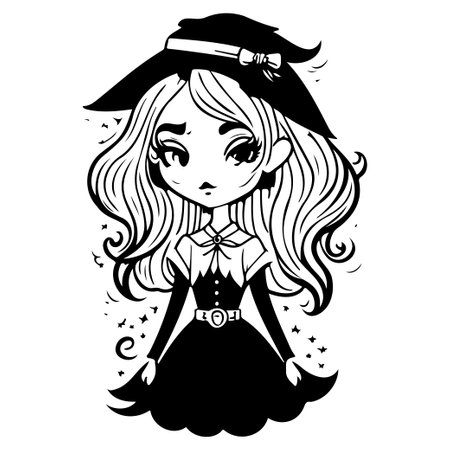 halloween witch scary illustration sketch hand draw elementのイラスト素材