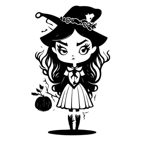 halloween witch scary illustration sketch hand draw elementのイラスト素材