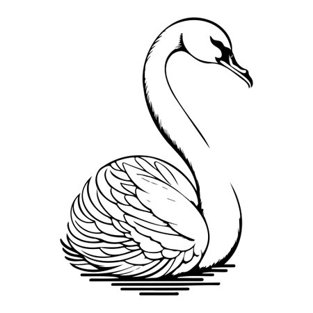 swan goose animal hand draw black colour logo vector element and symbolのイラスト素材