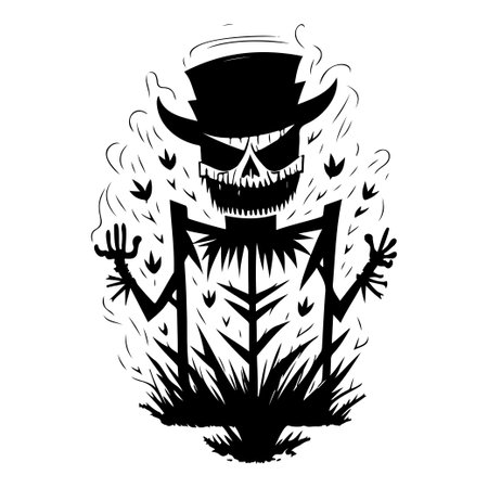 halloween evil scarecrow illustration sketch hand draw elementのイラスト素材