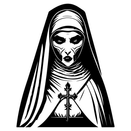 halloween the nun scary illustration sketch hand draw elementのイラスト素材