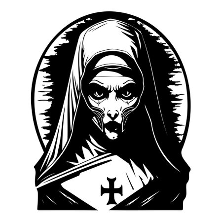 halloween the nun scary illustration sketch hand draw elementのイラスト素材