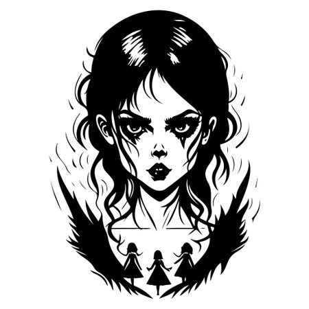 halloween exorcist girl scary illustration sketch hand draw elementのイラスト素材