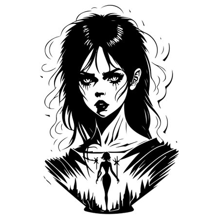 halloween exorcist girl scary illustration sketch hand draw elementのイラスト素材